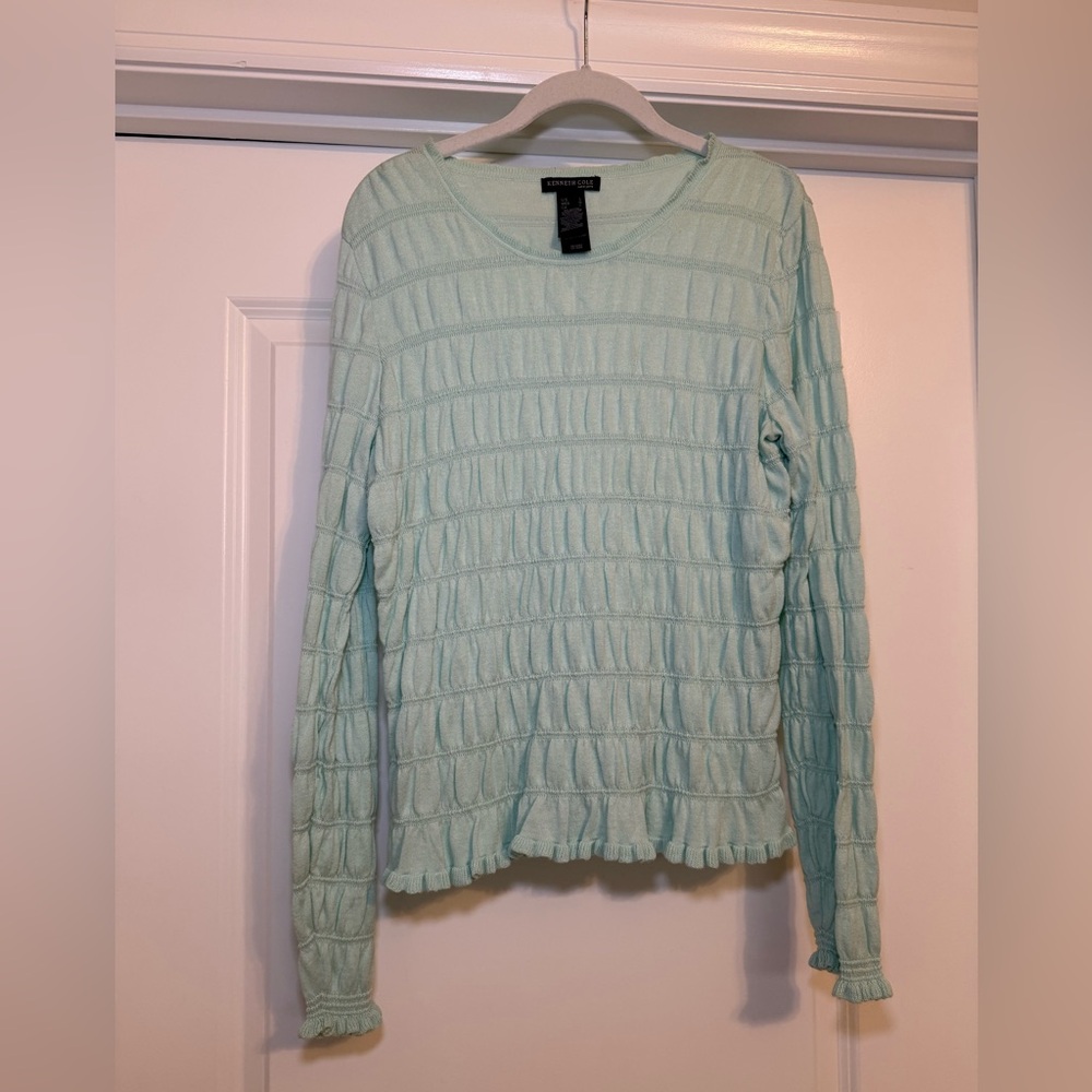 Kenneth Cole Light Green Textured Long Sleeve Top Women’s Size L